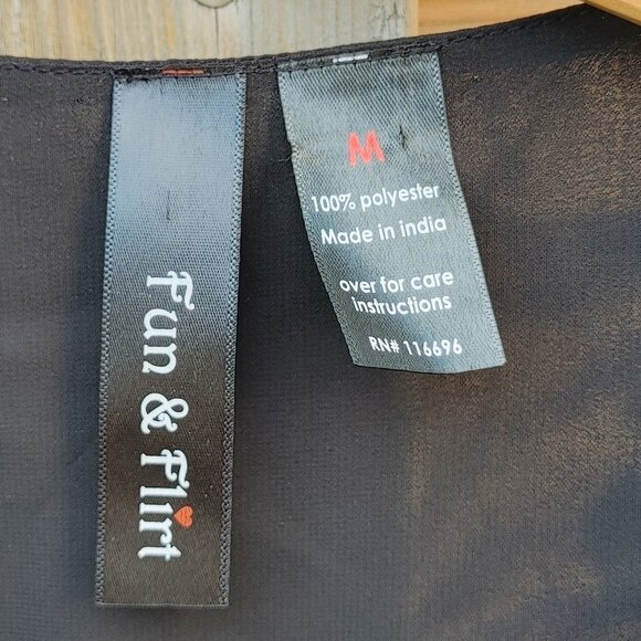 FUN & FLIRT Sheer Black Blouse with Tie Waist Women's Size Medium - Picture 2 of 5